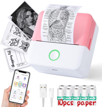 SLOK Print Pods Mini Printer with 10 Rolls Printing Paper, Thermal Inkless Sticker Maker for Notes and DIY, Compatible with Ios & Android, Purple