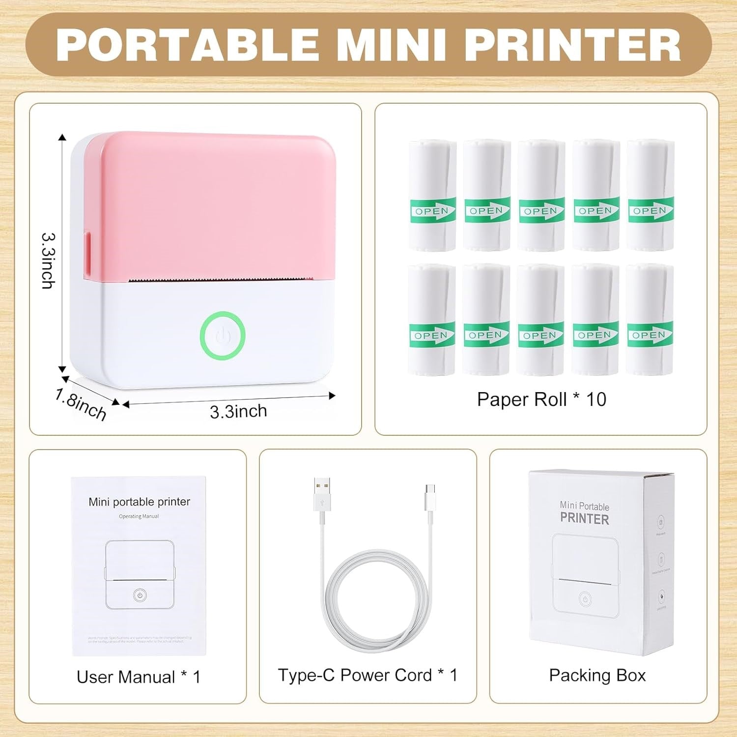 SLOK Print Pods Mini Printer with 10 Rolls Printing Paper, Thermal Inkless Sticker Maker for Notes and DIY, Compatible with Ios & Android, Purple