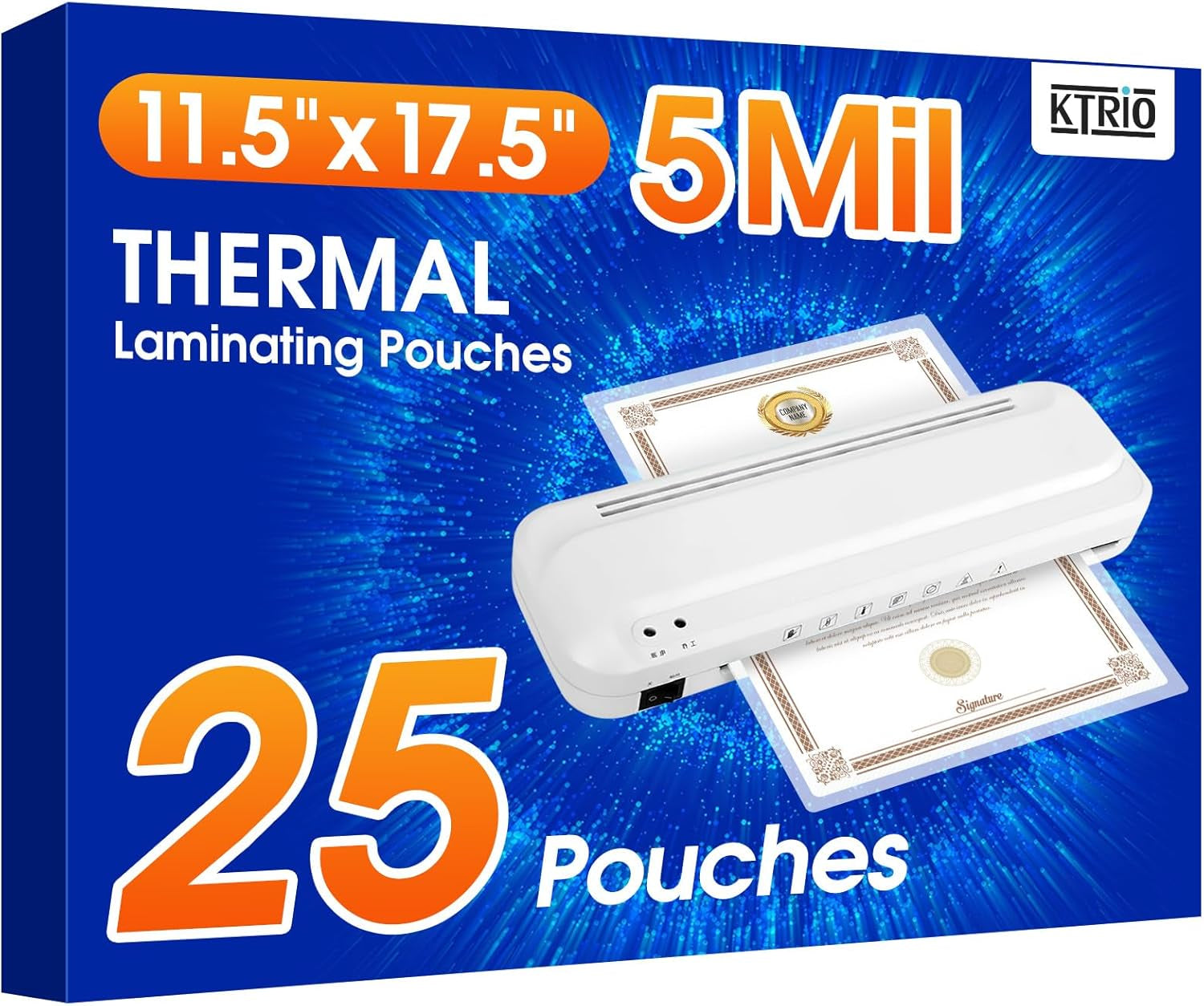 25 Pack Laminating Sheets, Hold 11 X 17 Inches Sheet, 5 Mil Thermal Laminating Pouches, 11.5 X 17.5” Laminate Sheets for Laminator, Clear Lamination Sheet Paper, Office School Home Supplies
